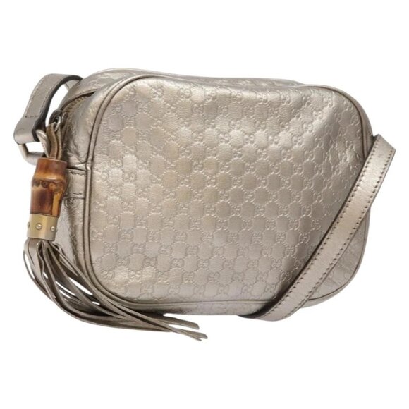 GUCCI Micro GG Canvas Guccissima Shoulder Bag Leather Silver 309538 Auth 135358 - Picture 1 of 16